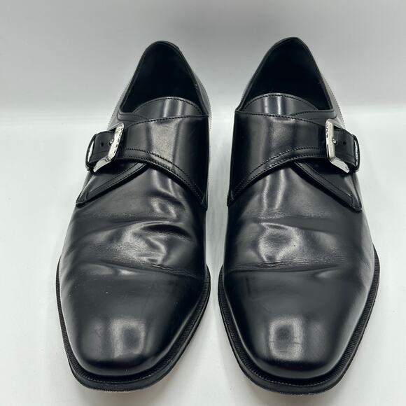 SALVATORE FERRAGAMO Lavorazione Leather Monk-Strap Shoes Black Sz 9 D $1475 - Picture 3 of 9